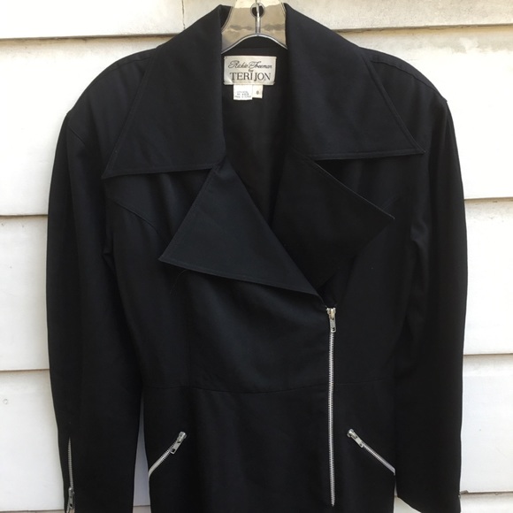 Rickie Freeman for Teri Jon vintage black dress with zippers and shoulder pads 8 - Picture 2 of 10